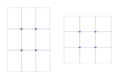 縦長や正方形画面用の3分割法の格子図